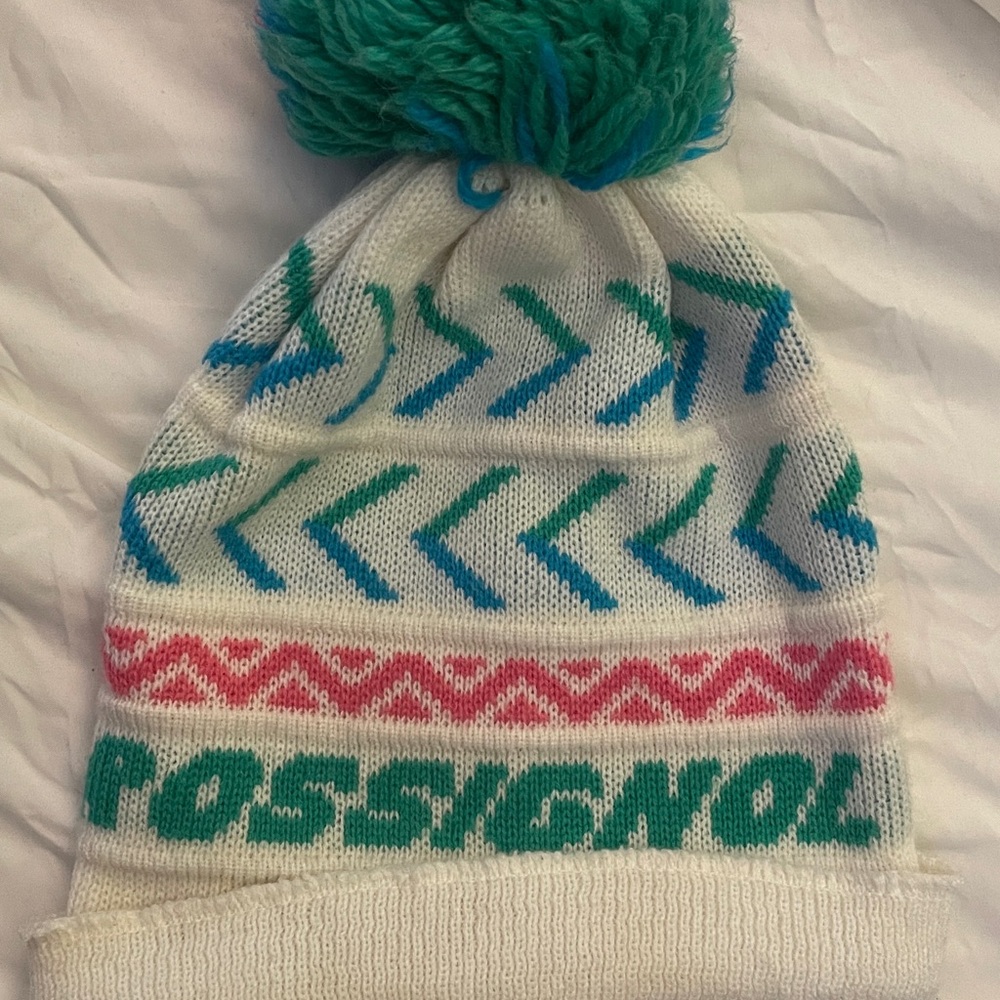 Rossignol Green Pink and Blue Knitted Beanie with Pom-Pom